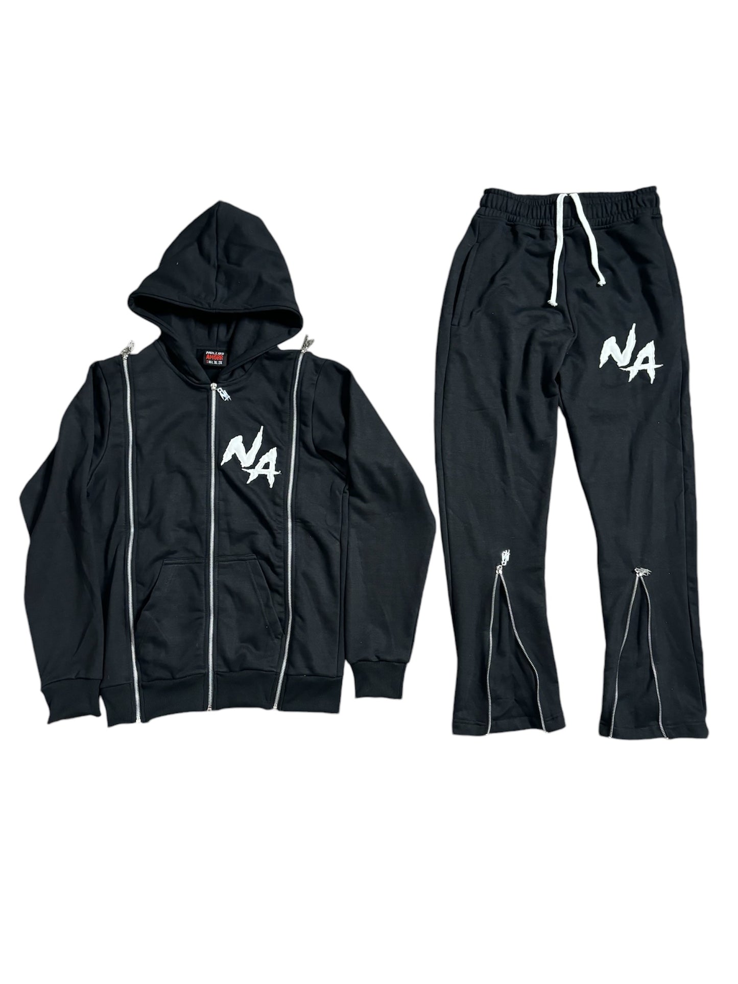 Triple Zipper Black Sweatsuit